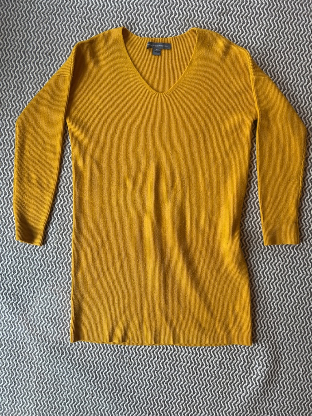 French Connection Women's V-Neck Longline Sweater Dress in Mustard Yellow